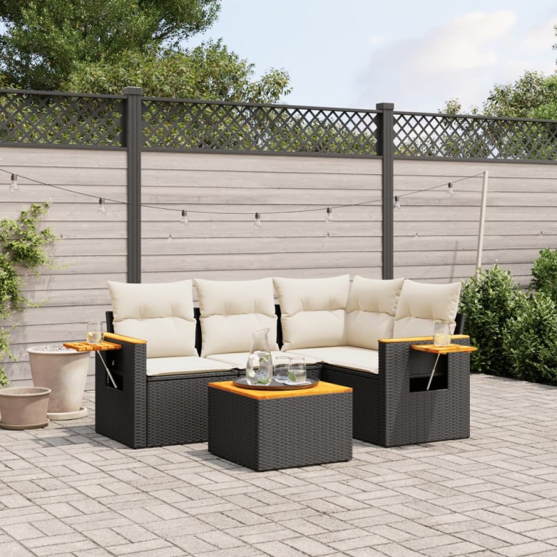 vidaXL Set de muebles de jardín 5 pzas y cojines ratán sintético negro