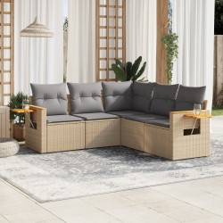 vidaXL Juego de sofás jardín con cojines 5 pzas ratán sintético beige