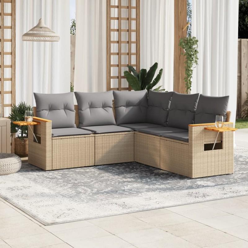 vidaXL Juego de sofás jardín con cojines 5 pzas ratán sintético beige vidaXL Juego de sofás jardín con cojines 5 pzas ratán sintético beige