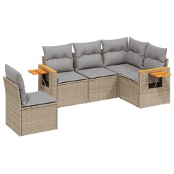 vidaXL Juego de sofás jardín con cojines 5 pzas ratán sintético beige
