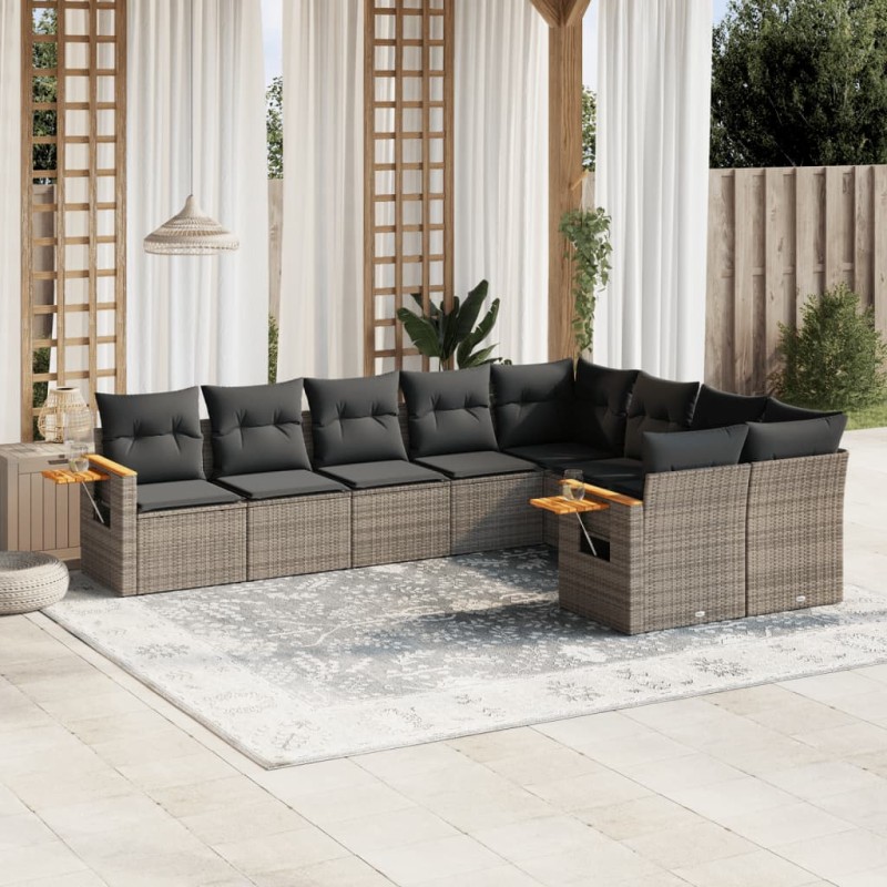 vidaXL Set de muebles de jardín 9 pzas y cojines ratán sintético gris vidaXL Set de muebles de jardín 9 pzas y cojines ratán sintético gris