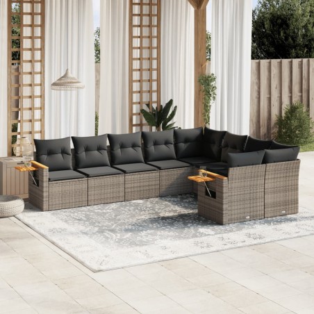 vidaXL Set de muebles de jardín 9 pzas y cojines ratán sintético gris