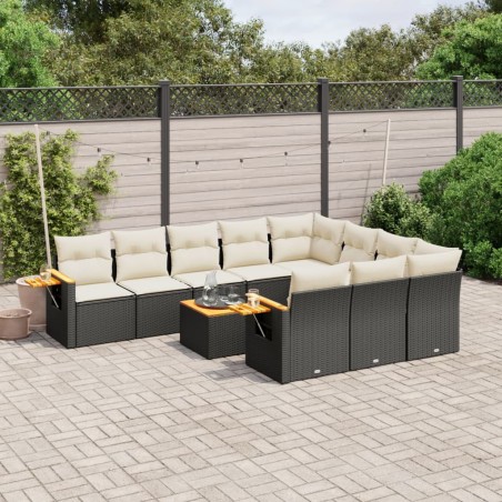 vidaXL Set de sofás de jardín 11 pzas y cojines ratán sintético negro