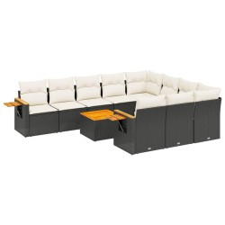 vidaXL Set de sofás de jardín 11 pzas y cojines ratán sintético negro