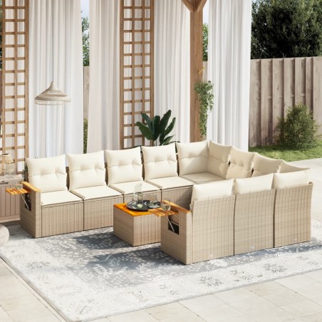 vidaXL Set de sofás de jardín 11pzas con cojines ratán sintético beige