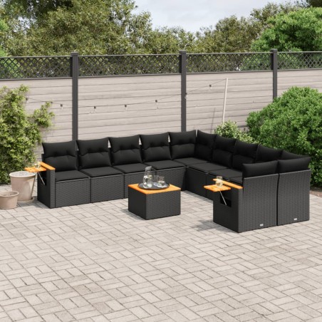 vidaXL Set de sofás de jardín 11 pzas y cojines ratán sintético negro