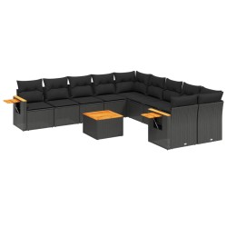 vidaXL Set de sofás de jardín 11 pzas y cojines ratán sintético negro