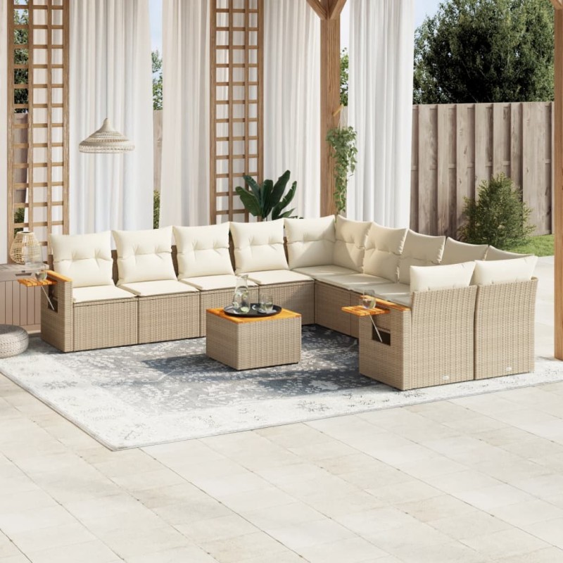 vidaXL Set de sofás de jardín 11pzas con cojines ratán sintético beige vidaXL Set de sofás de jardín 11pzas con cojines ratán sintético beige