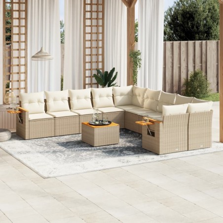 vidaXL Set de sofás de jardín 11pzas con cojines ratán sintético beige