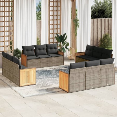 vidaXL Set de sofás de jardín 12 pzas con cojines ratán sintético gris