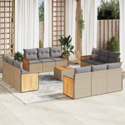 vidaXL Set sofás de jardín con cojines 13 pzas ratán sintético beige