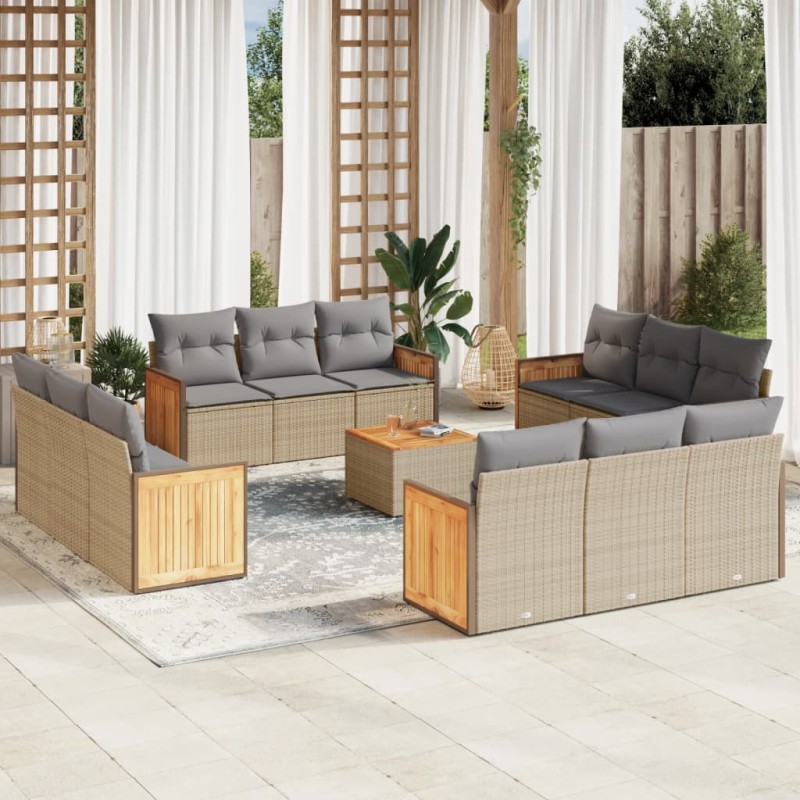 vidaXL Set sofás de jardín con cojines 13 pzas ratán sintético beige vidaXL Set sofás de jardín con cojines 13 pzas ratán sintético beige
