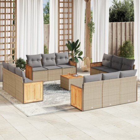 vidaXL Set sofás de jardín con cojines 13 pzas ratán sintético beige