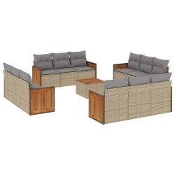 vidaXL Set sofás de jardín con cojines 13 pzas ratán sintético beige