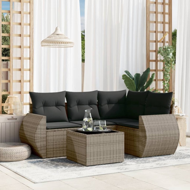 vidaXL Juego de sofás jardín con cojines 5 pzas ratán sintético gris vidaXL Juego de sofás jardín con cojines 5 pzas ratán sintético gris