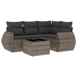 vidaXL Juego de sofás jardín con cojines 5 pzas ratán sintético gris