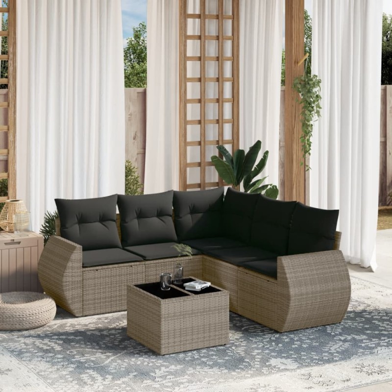 vidaXL Set de muebles de jardín 6 pzas y cojines ratán sintético gris vidaXL Set de muebles de jardín 6 pzas y cojines ratán sintético gris