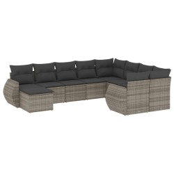 vidaXL Set de sofás de jardín 10 pzas con cojines ratán sintético gris