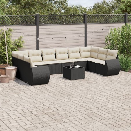 vidaXL Set de sofás de jardín 11 pzas y cojines ratán sintético negro