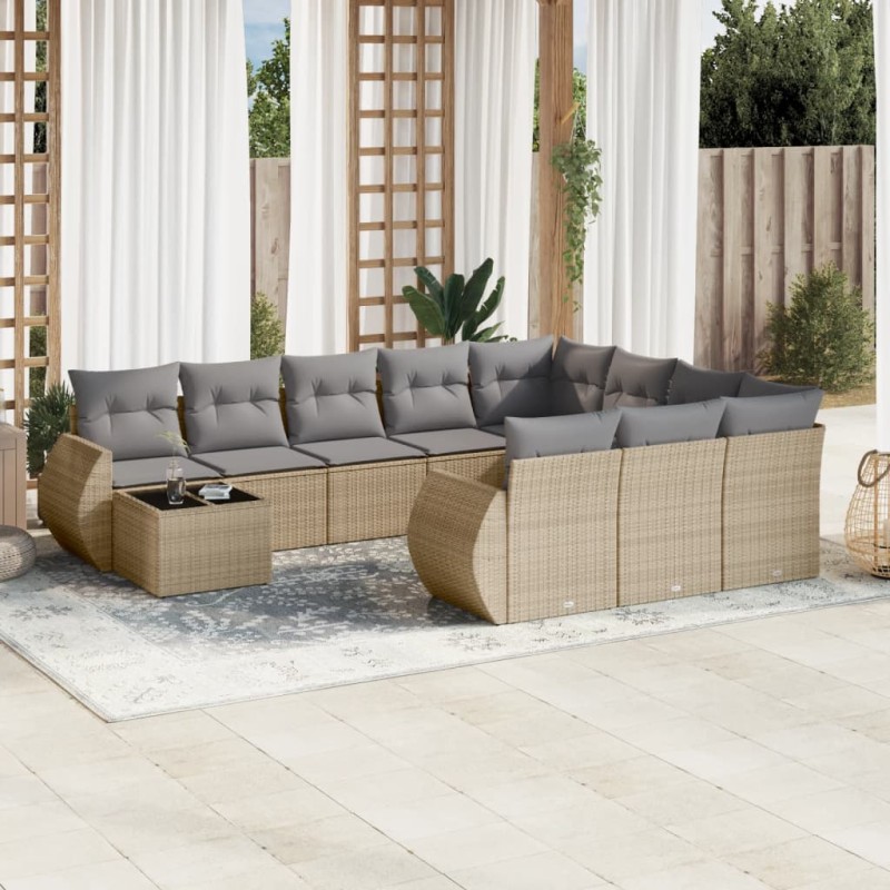 vidaXL Set de sofás de jardín 11pzas con cojines ratán sintético beige vidaXL Set de sofás de jardín 11pzas con cojines ratán sintético beige