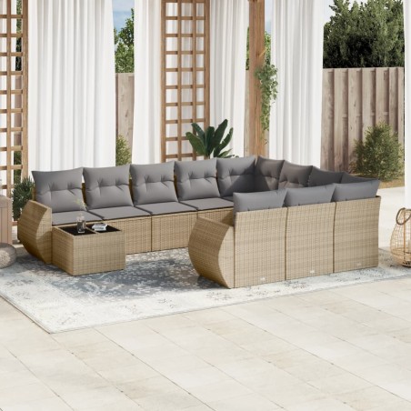 vidaXL Set de sofás de jardín 11pzas con cojines ratán sintético beige