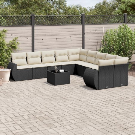 vidaXL Set de sofás de jardín 11 pzas y cojines ratán sintético negro