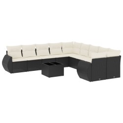 vidaXL Set de sofás de jardín 11 pzas y cojines ratán sintético negro