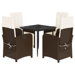 vidaXL Set comedor de jardín 5 piezas y cojines ratán sintético marrón