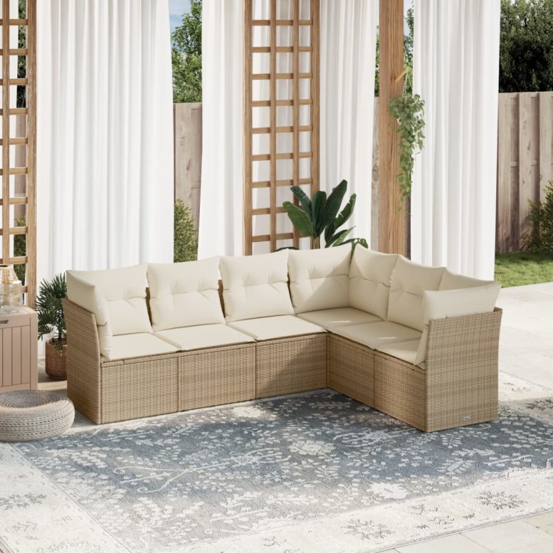 vidaXL Juego de sofás jardín con cojines 6 pzas ratán sintético beige vidaXL Juego de sofás jardín con cojines 6 pzas ratán sintético beige