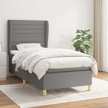 vidaXL Cama box spring con colchón tela gris oscuro 100x200 cm
