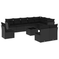 vidaXL Set de sofás de jardín 11 pzas y cojines ratán sintético negro