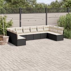 vidaXL Set de sofás de jardín 10 pzas cojines ratán sintético negro