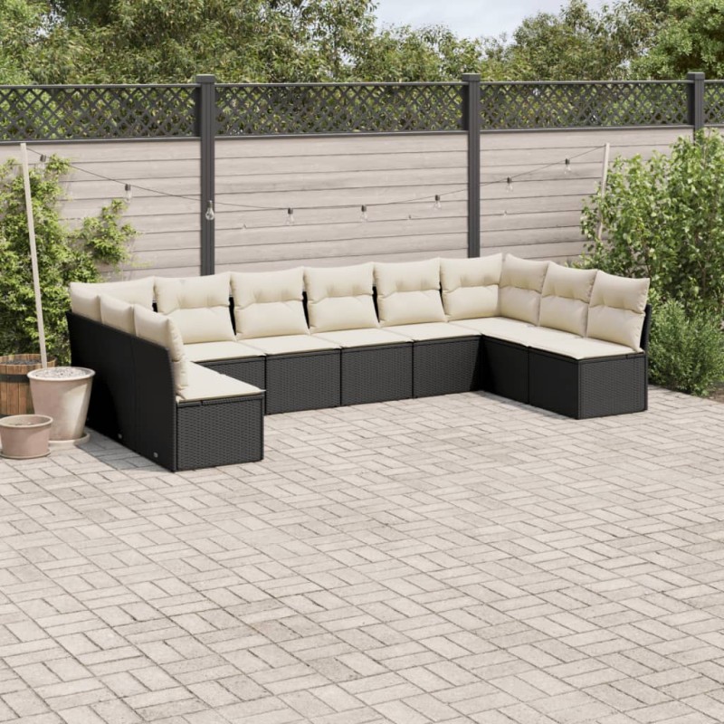 vidaXL Set de sofás de jardín 10 pzas cojines ratán sintético negro