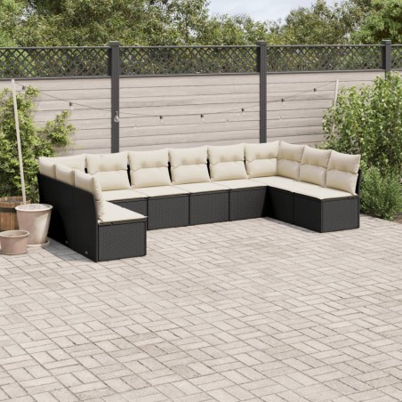 vidaXL Set de sofás de jardín 10 pzas cojines ratán sintético negro