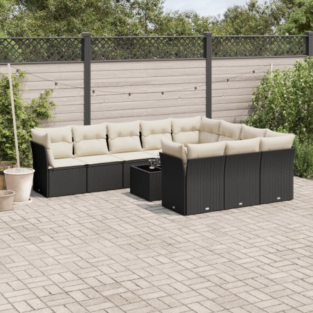 vidaXL Set de sofás de jardín 11 pzas y cojines ratán sintético negro