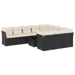 vidaXL Set de sofás de jardín 11 pzas y cojines ratán sintético negro