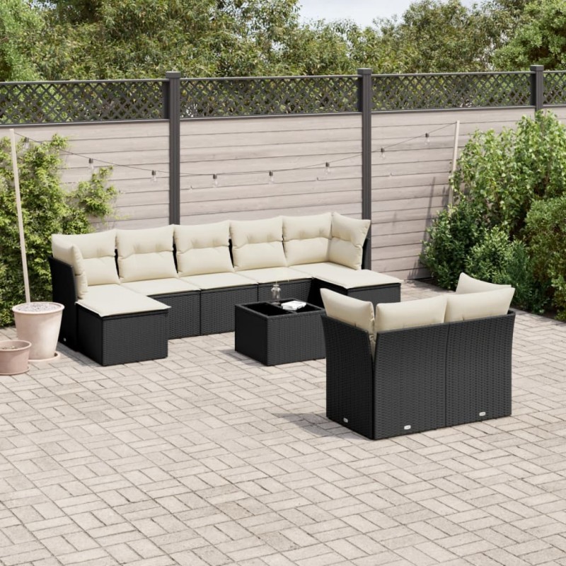 vidaXL Set de sofás de jardín 10 pzas cojines ratán sintético negro vidaXL Set de sofás de jardín 10 pzas cojines ratán sintético negro