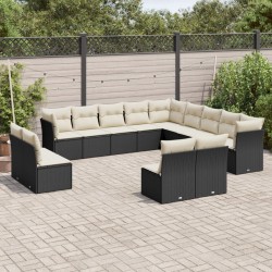 vidaXL Set de sofás de jardín y cojines 13 pzas ratán sintético negro