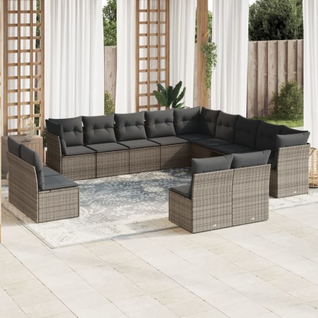 vidaXL Set sofás de jardín con cojines 13 piezas ratán sintético gris