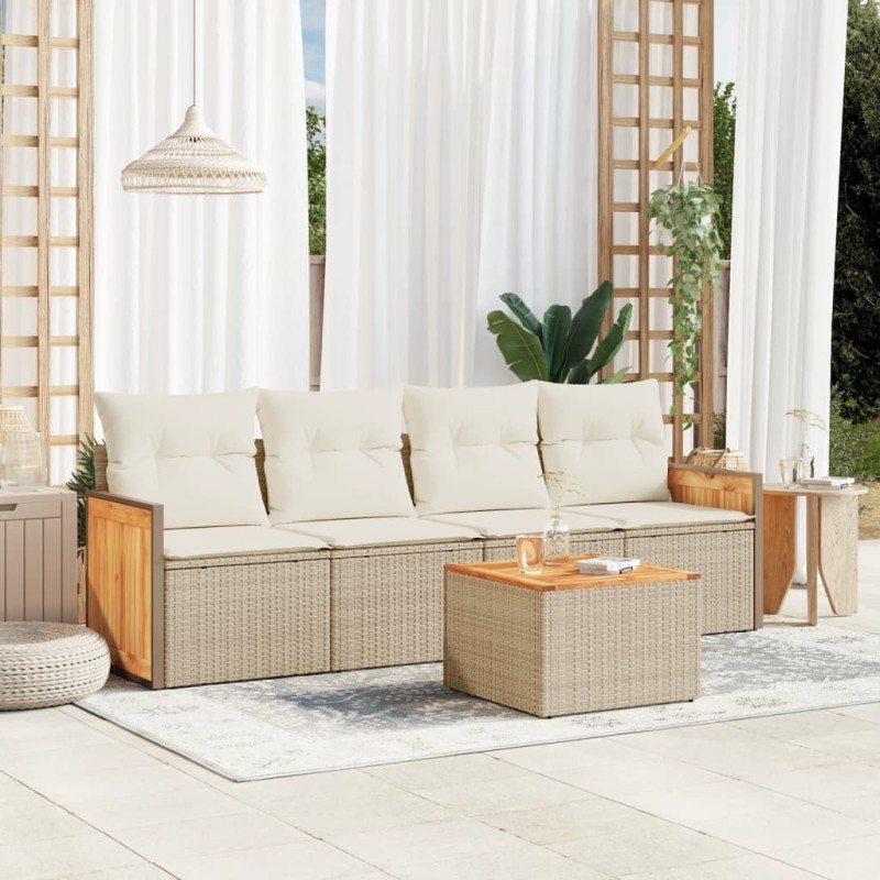 vidaXL Juego de sofás jardín con cojines 5 pzas ratán sintético beige vidaXL Juego de sofás jardín con cojines 5 pzas ratán sintético beige