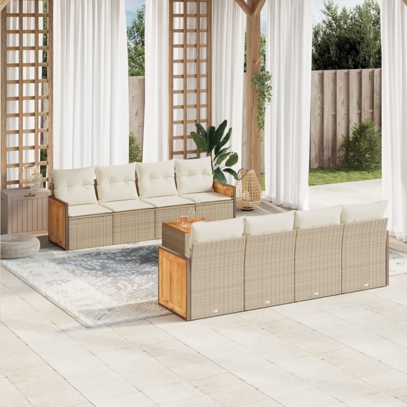 vidaXL Set de sofás de jardín 9 pzas con cojines ratán sintético beige vidaXL Set de sofás de jardín 9 pzas con cojines ratán sintético beige