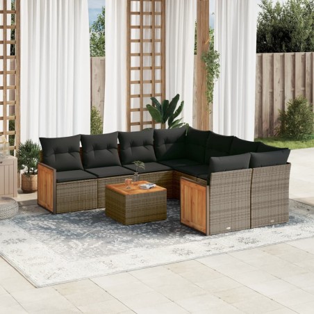 vidaXL Set de muebles de jardín 9 pzas y cojines ratán sintético gris