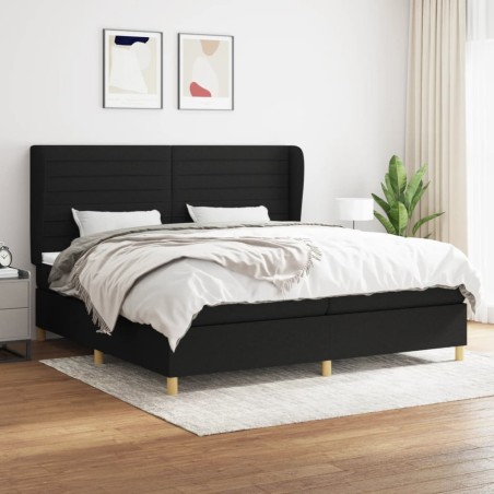 vidaXL Cama box spring con colchón tela negro 200x200 cm