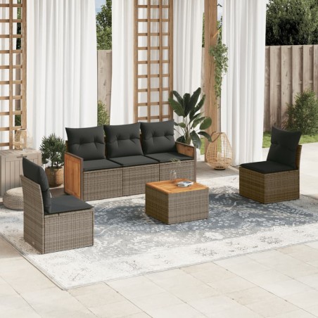 vidaXL Set de muebles de jardín 6 pzas y cojines ratán sintético gris
