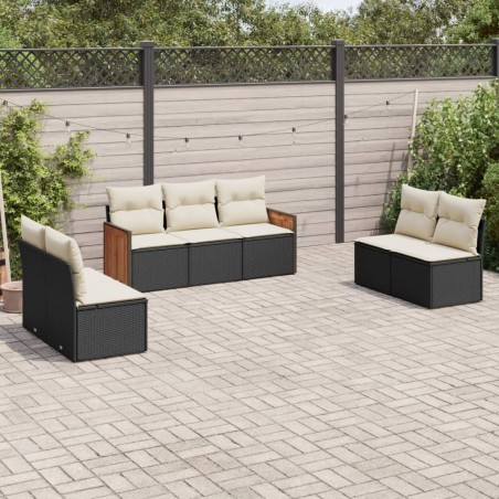 vidaXL Set de comedor de jardín 7 pzas y cojines ratán sintético negro
