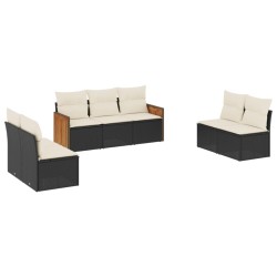 vidaXL Set de comedor de jardín 7 pzas y cojines ratán sintético negro