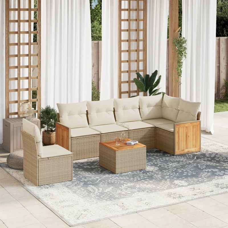vidaXL Set sofás de jardín 7 piezas y cojines ratán sintético beige vidaXL Set sofás de jardín 7 piezas y cojines ratán sintético beige