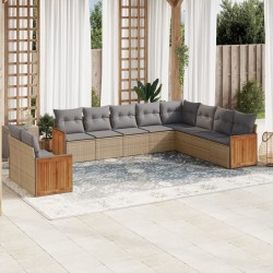 vidaXL Juego de sofás jardín con cojines beige 10 pzas ratán sintético