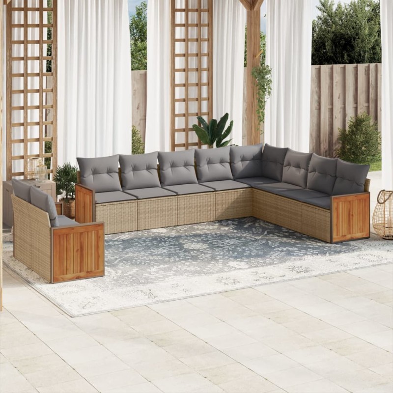 vidaXL Juego de sofás jardín con cojines beige 10 pzas ratán sintético vidaXL Juego de sofás jardín con cojines beige 10 pzas ratán sintético
