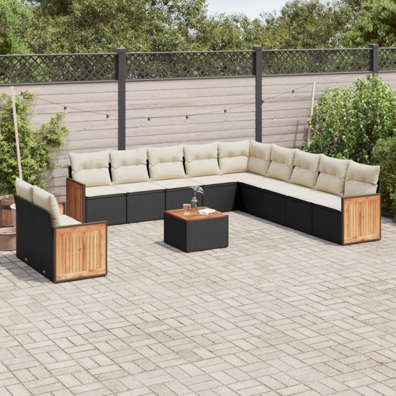 vidaXL Set de sofás de jardín 12 piezas cojines ratán sintético negro vidaXL Set de sofás de jardín 12 piezas cojines ratán sintético negro